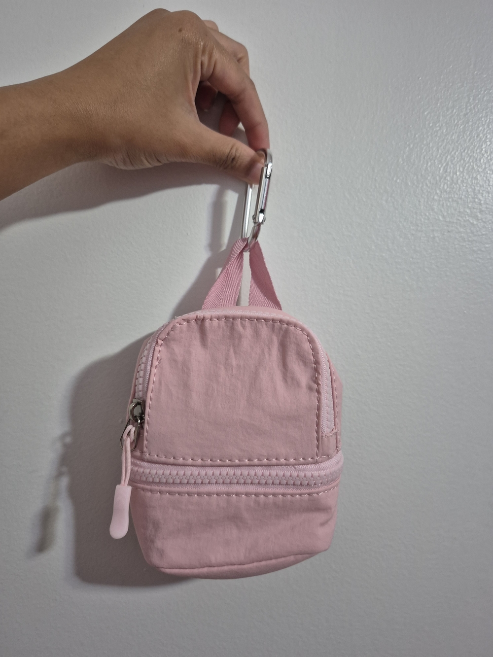 Mini Light Dusty Baby Pink Zipper Closure Backpack Bag Charm Keychain with Strap